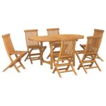 Vrtni set za objed 5 pcs Smeđa Čvrsto teak drvo - Slika 2