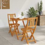 Bistro set 3 pcs Prirodna nafta Čvrsto drvo akacije - Slika 4